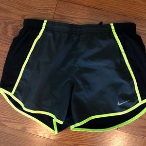Nike dri- fit black and neon running shorts